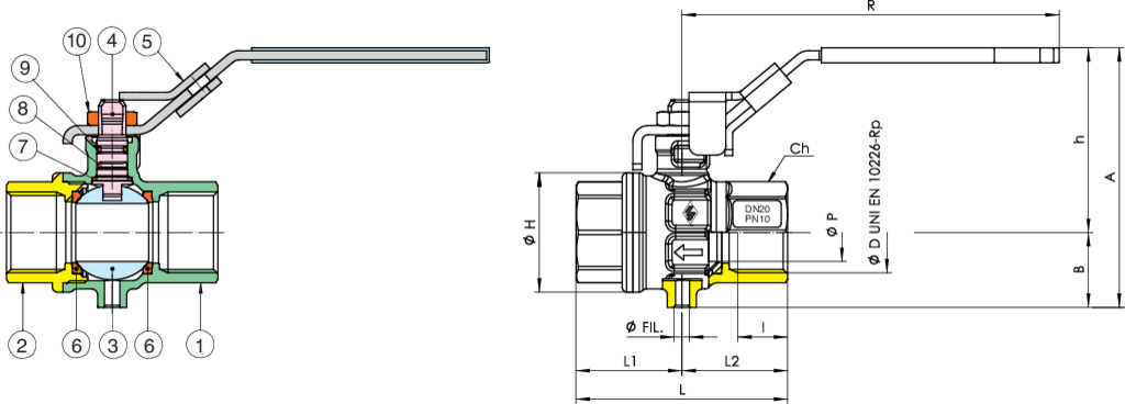 PINTA - Valvola rubinetto a sfera 1/2 pollice F/F in acciaio